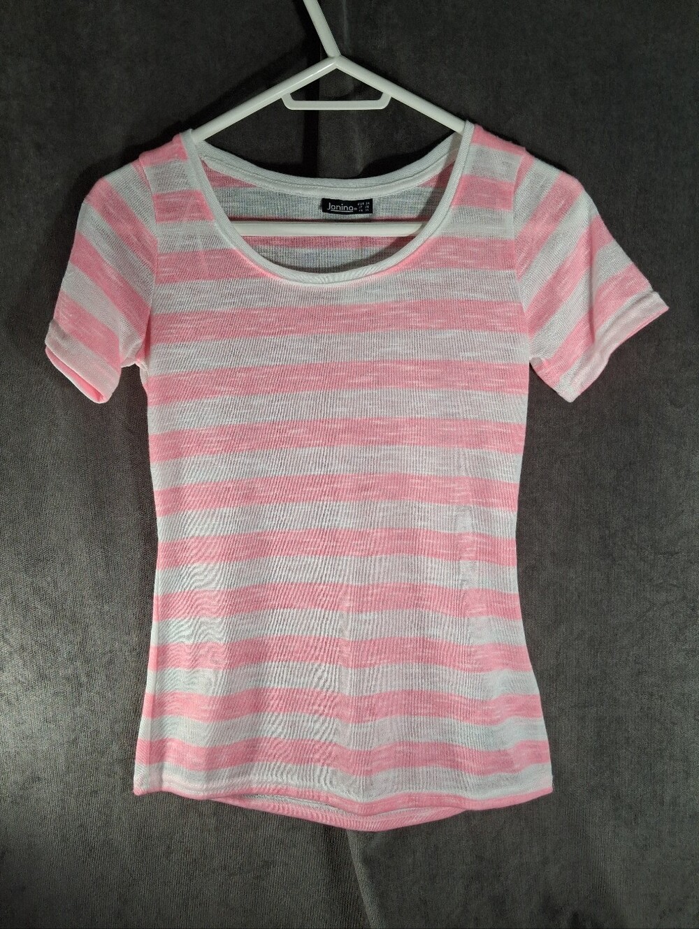 Janina Lightweight Neon Pink & White Striped Knit Short Sleeve Top NWT EU34 US2